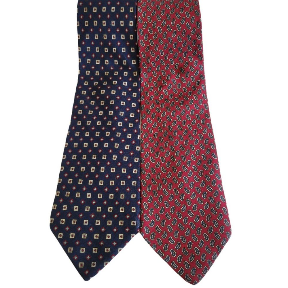 Two Amherst and Brock Italian Silk Ties One Red Paisley One Blue Squares Necktie